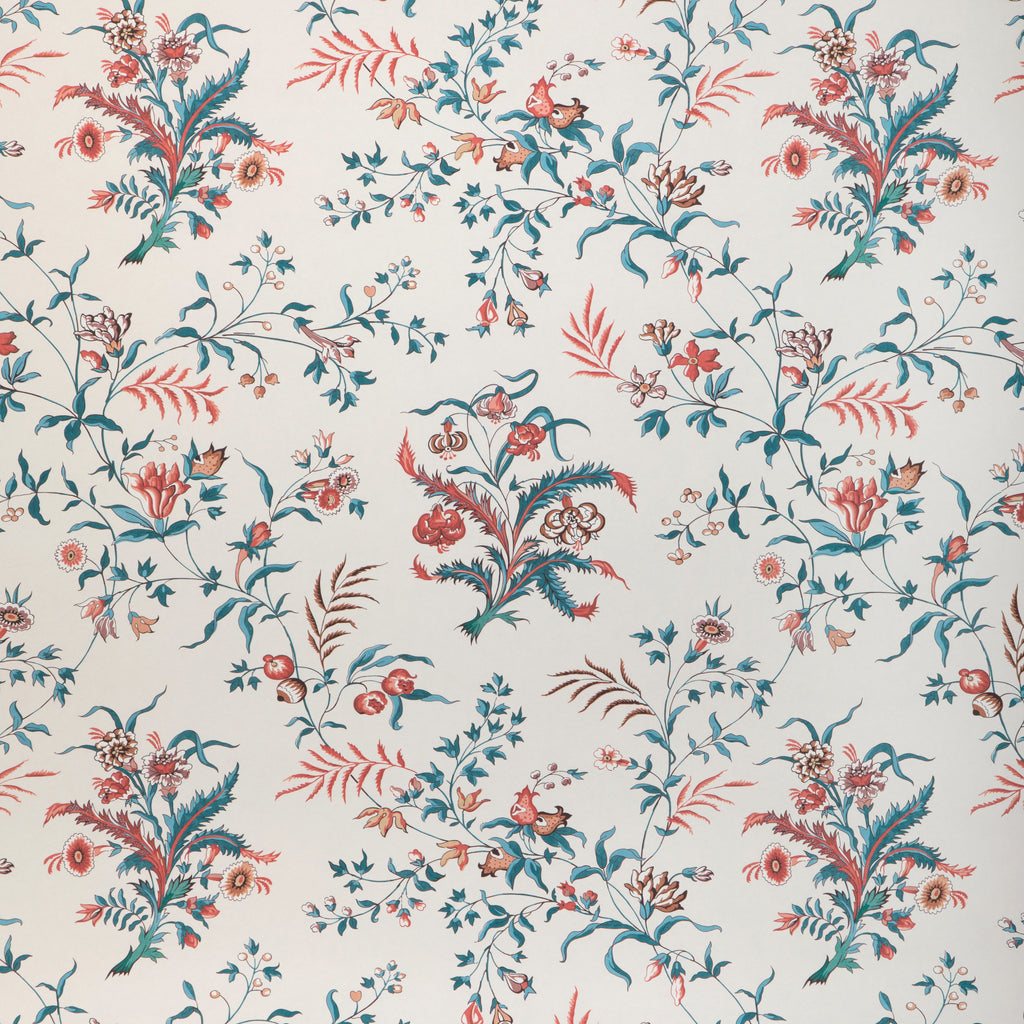 Chancay - Teal/Rose White By Brunschwig & Fils | Cadenet Wallcoverings | Botanical & Floral Wallcovering Print