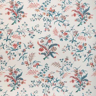 Chancay - Teal/Rose White By Brunschwig & Fils | Cadenet Wallcoverings | Botanical & Floral Wallcovering Print