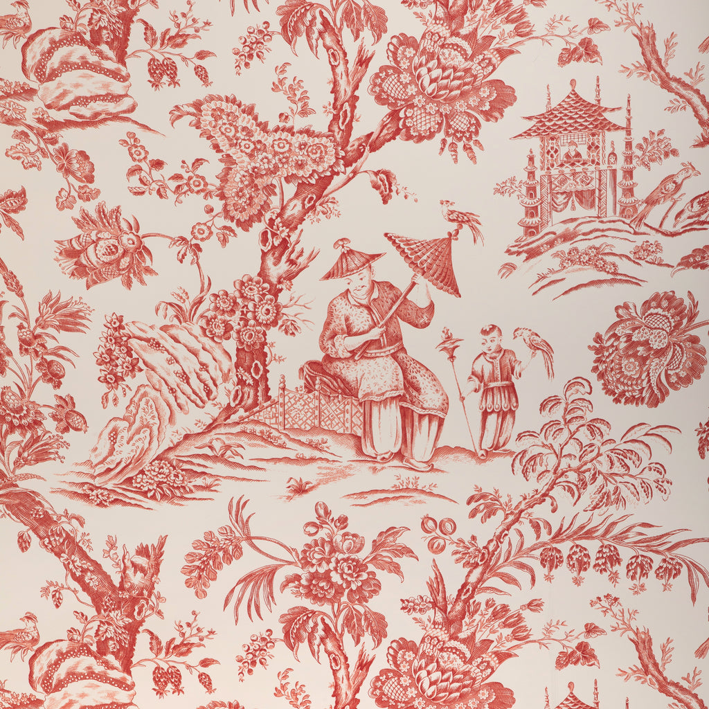 Marcel - Red White By Brunschwig & Fils | Cadenet Wallcoverings |Chinoiserie Toile Wallcovering Print