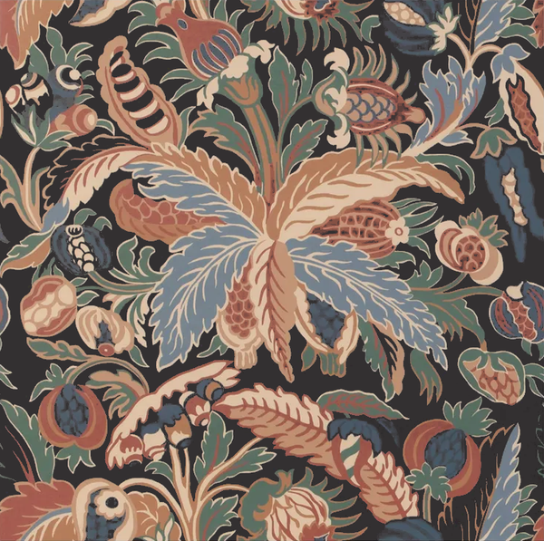 Villars - Ebony Black By Brunschwig & Fils | Madeleine Castaing Wallcoverings | Botanical & Floral Wallcovering Print