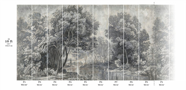 Bois Tranquille Ð Mural Panoramique en Grisaille (Adrian) Traditional | Architectural Wallcoverings