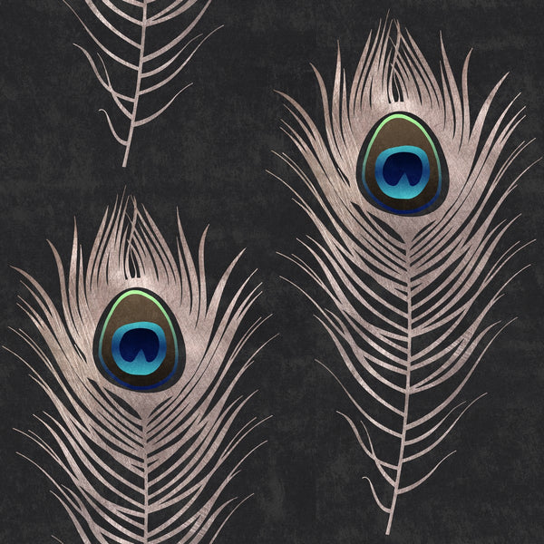 Peackock - Black, Blue, Crimson, Green Wallcovering | Mind the Gap