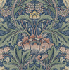 Malibu Acanthus Floral Prepasted Wallpaper - Vintage Floral - Denim Blue & Salmon | Malibu Wallpaper