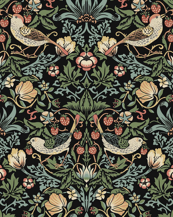 Fragaria Garden Prepasted Vintage Animal Print - Ebony | Architectural Wallcoverings