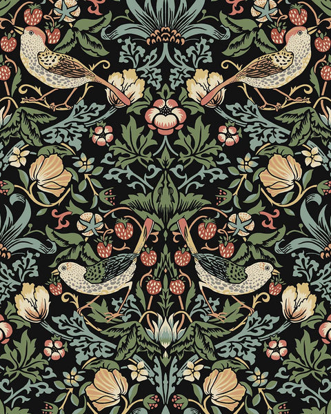 Malibu Fragaria Garden Prepasted Wallpaper - Vintage Animal Print - Ebony | Malibu Wallpaper