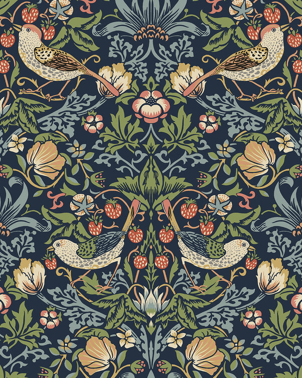 Fragaria Garden Prepasted Vintage Animal Print - Midnight Blue | Architectural Wallcoverings