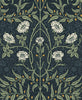 Malibu Stenciled Floral Prepasted Wallpaper - Vintage Floral - Navy & Sage | Malibu Wallpaper
