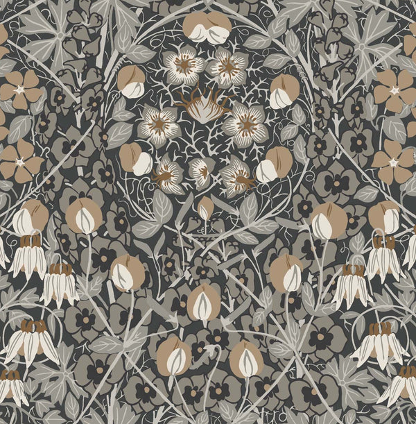 Tulip Garden Prepasted Vintage Floral - Wrought Iron & Chamois | Architectural Wallcoverings