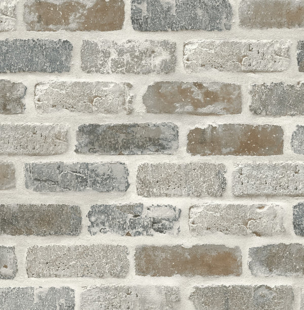 Washed Faux Brick Prepasted Industrial Brick - Neutral | Architectural Wallcoverings