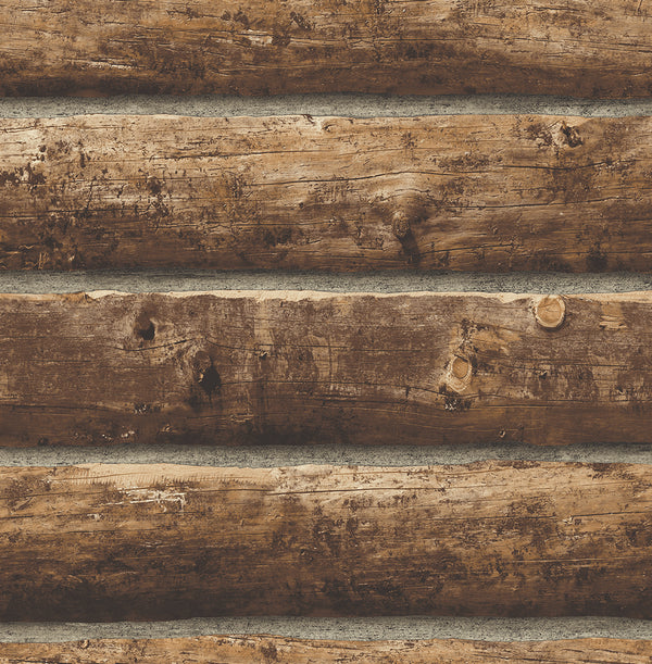 Faux Log Cabin Prepasted Rustic Wood - Walnut | Architectural Wallcoverings