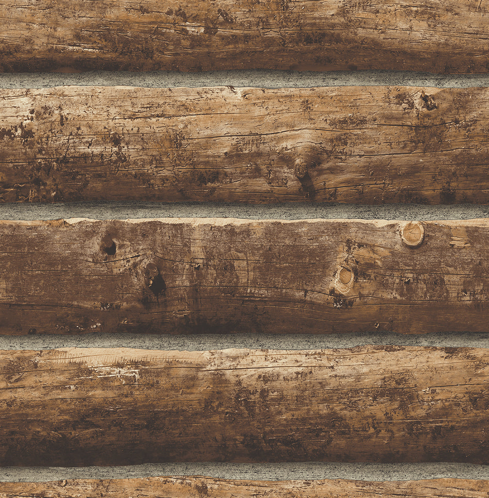 Malibu Faux Log Cabin Prepasted Wallpaper - Rustic Wood - Walnut | Malibu Wallpaper
