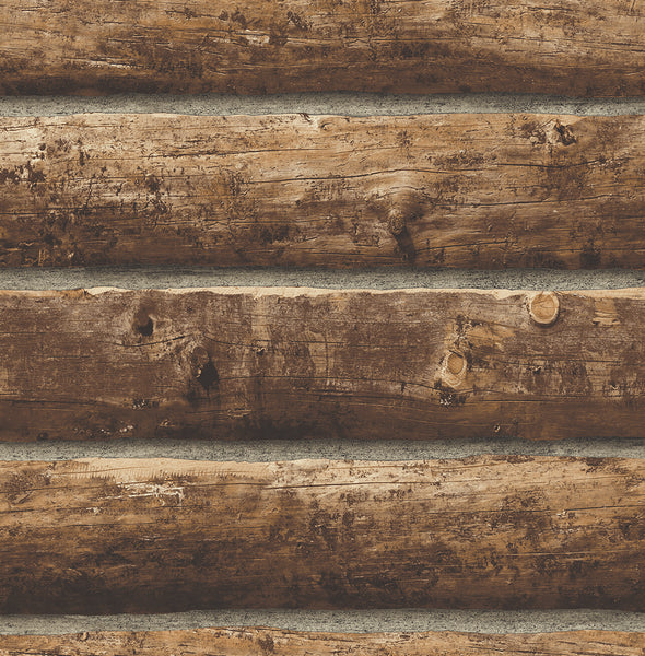 Malibu Faux Log Cabin Prepasted Wallpaper - Rustic Wood - Walnut | Malibu Wallpaper