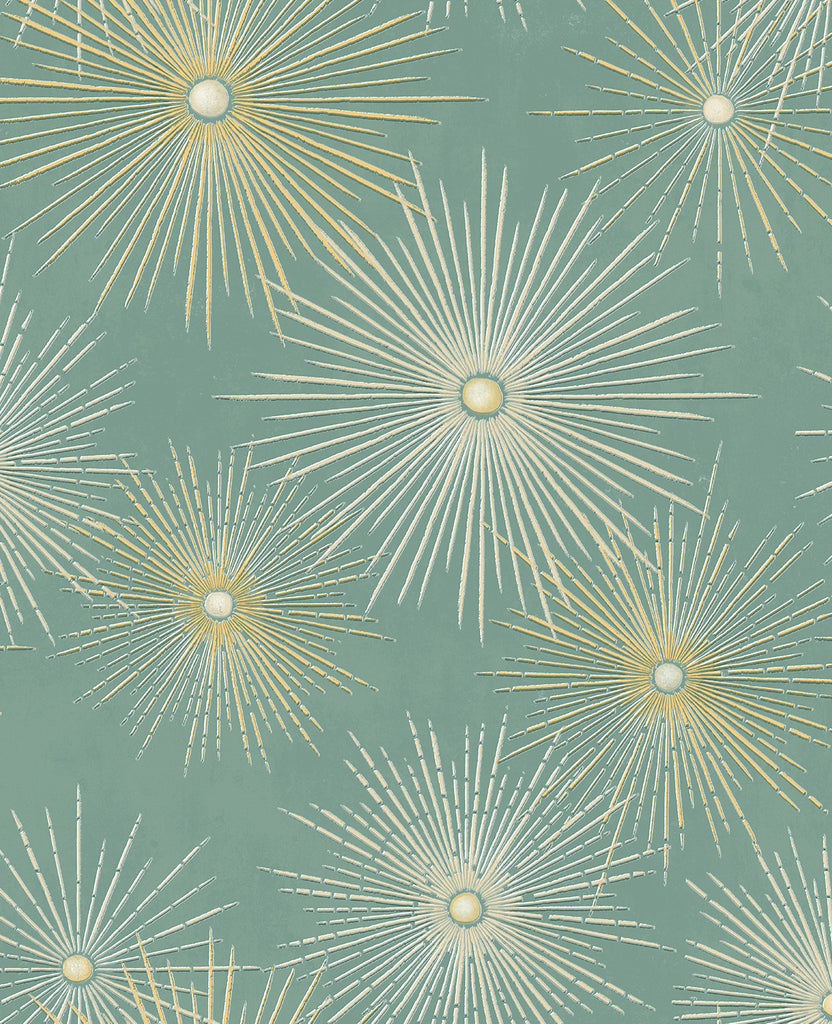 Malibu Starburst Geo Prepasted Wallpaper - Mid Century Geometric - Teal & Gold | Malibu Wallpaper