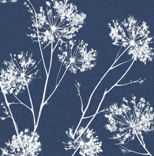 One O'Clock Prepasted Contemporary Botanical - Denim Blue | Architectural Wallcoverings