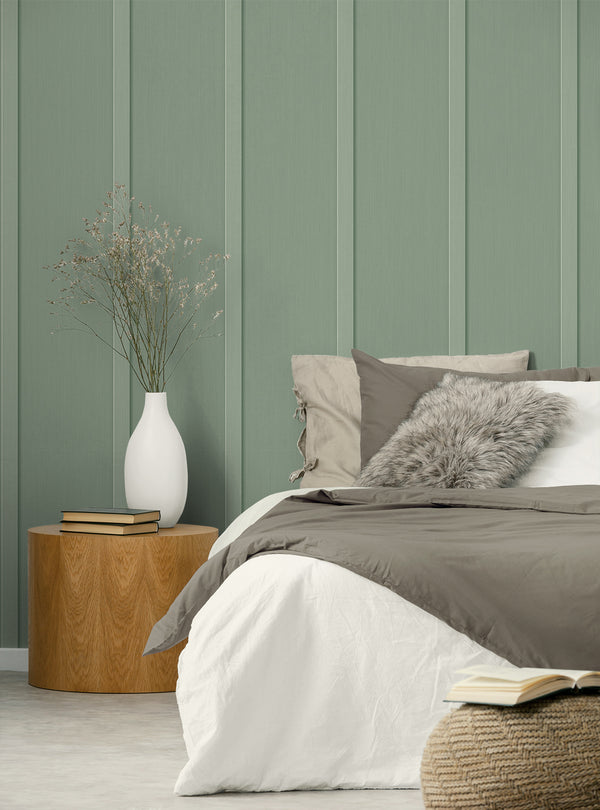 Faux Board and Batten Prepasted Farmhouse Wood - Sage Green | Architectural Wallcoverings
