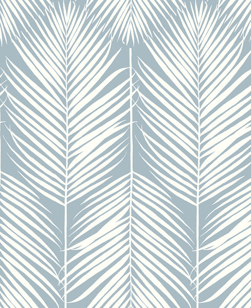 Malibu Palm Silhouette Prepasted Wallpaper - Coastal Botanical - Light Blue | Malibu Wallpaper