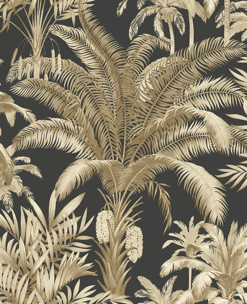 Malibu Tropical Palm Beach Prepasted Wallpaper - Tropical Botanical - Ironwork & Taupe | Malibu Wallpaper