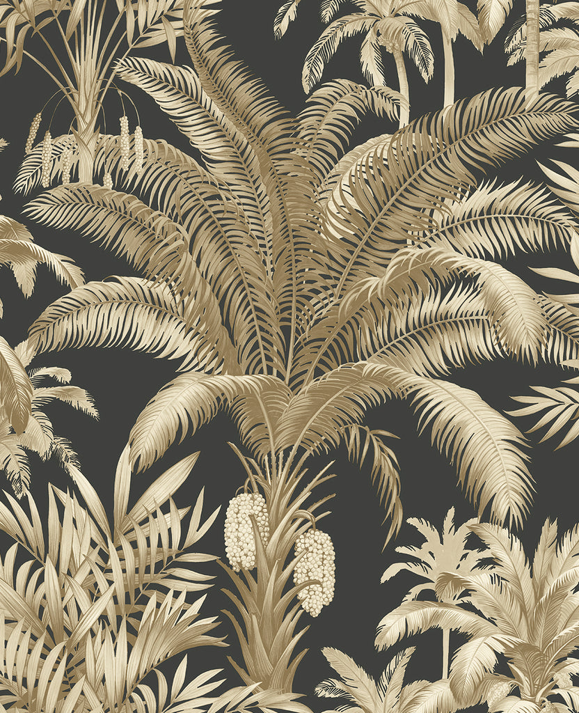 Malibu Tropical Palm Beach Prepasted Wallpaper - Tropical Botanical - Ironwork & Taupe | Malibu Wallpaper
