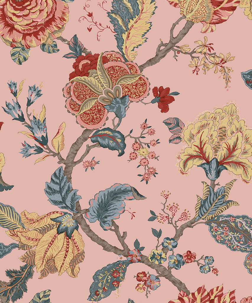 Malibu Lana Jacobean Wallpaper - Traditional Floral - Blush | Malibu Wallpaper