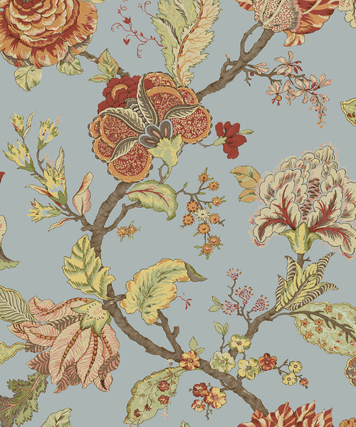 Malibu Lana Jacobean Wallpaper - Traditional Floral - Blue Dusk | Malibu Wallpaper