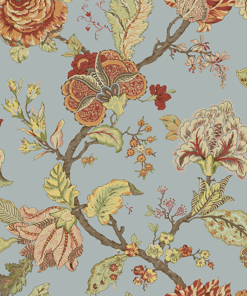 Malibu Lana Jacobean Wallpaper - Traditional Floral - Blue Dusk | Malibu Wallpaper