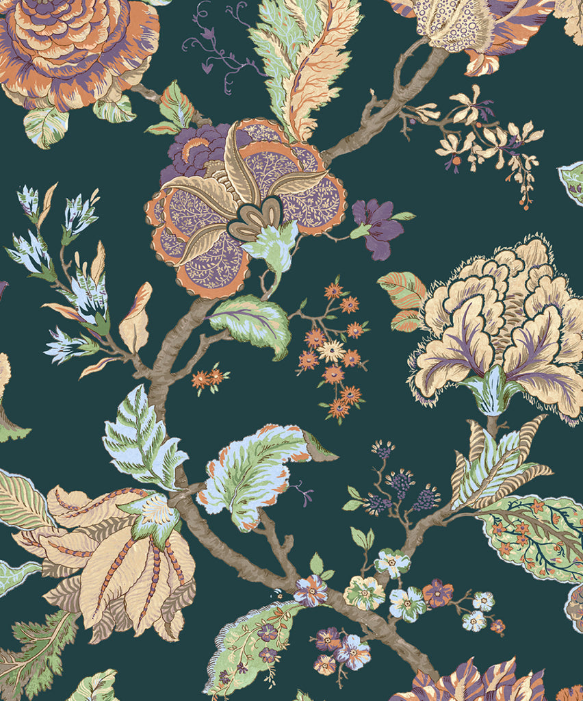 Malibu Lana Jacobean Wallpaper - Traditional Floral - Victorian Jade | Malibu Wallpaper