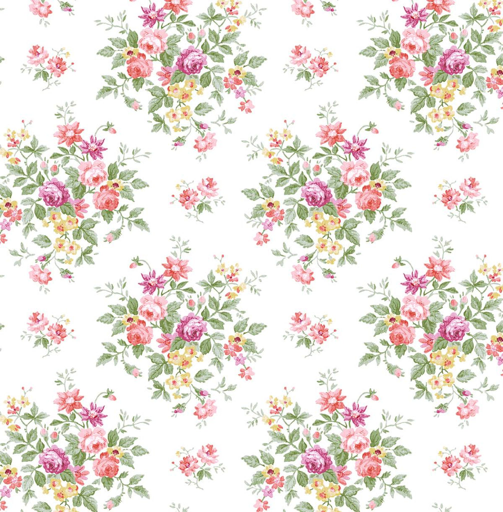 Malibu Floral Bouquet Prepasted Wallpaper - Traditional Floral - Watermelon & Buttercup | Malibu Wallpaper