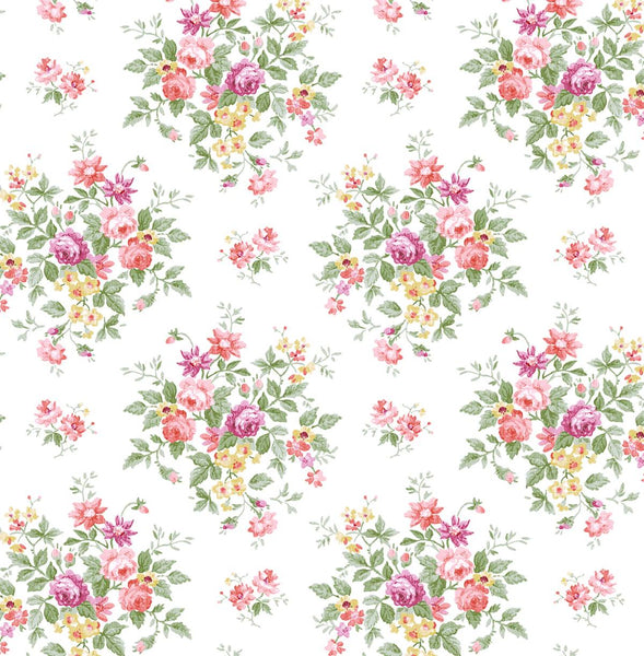 Malibu Floral Bouquet Prepasted Wallpaper - Traditional Floral - Watermelon & Buttercup | Malibu Wallpaper