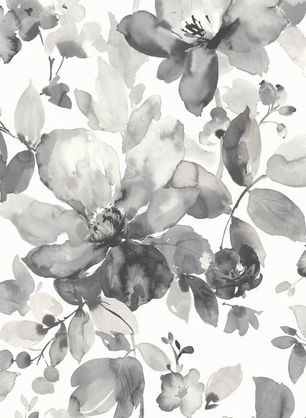Malibu Watercolor Garden Wallpaper - Contemporary Floral - Inkwell | Malibu Wallpaper