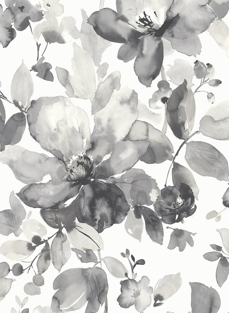 Malibu Watercolor Garden Wallpaper - Contemporary Floral - Inkwell | Malibu Wallpaper