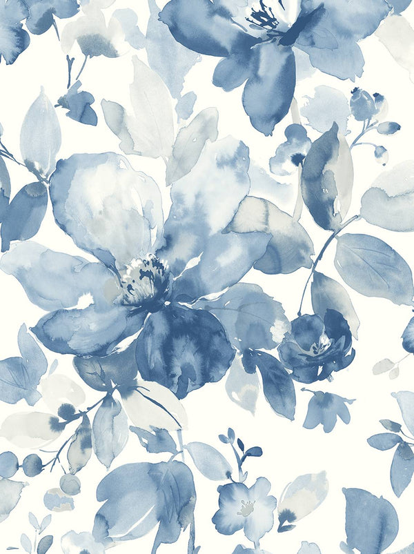 Watercolor Garden Contemporary Floral - Bluestone | Architectural Wallcoverings