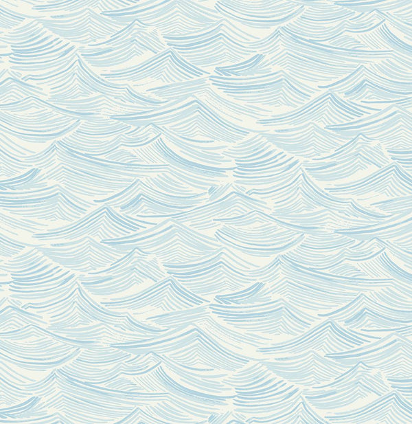 Seaside Waves Coastal Illustration - Blue Oasis | Architectural Wallcoverings