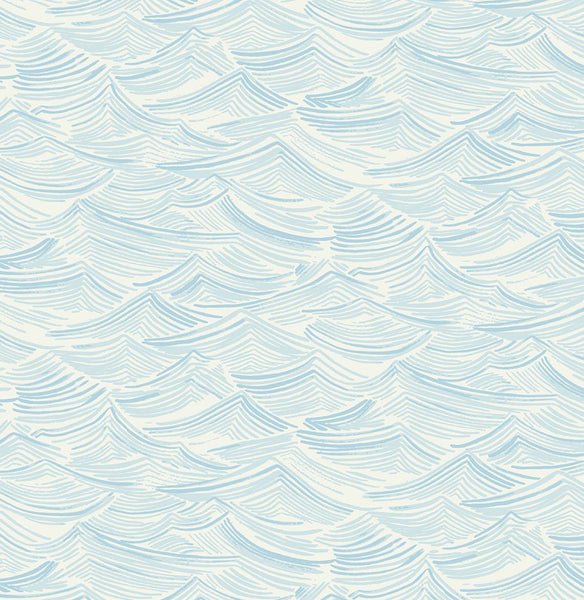 Malibu Seaside Waves Wallpaper - Coastal Illustration - Blue Oasis | Malibu Wallpaper