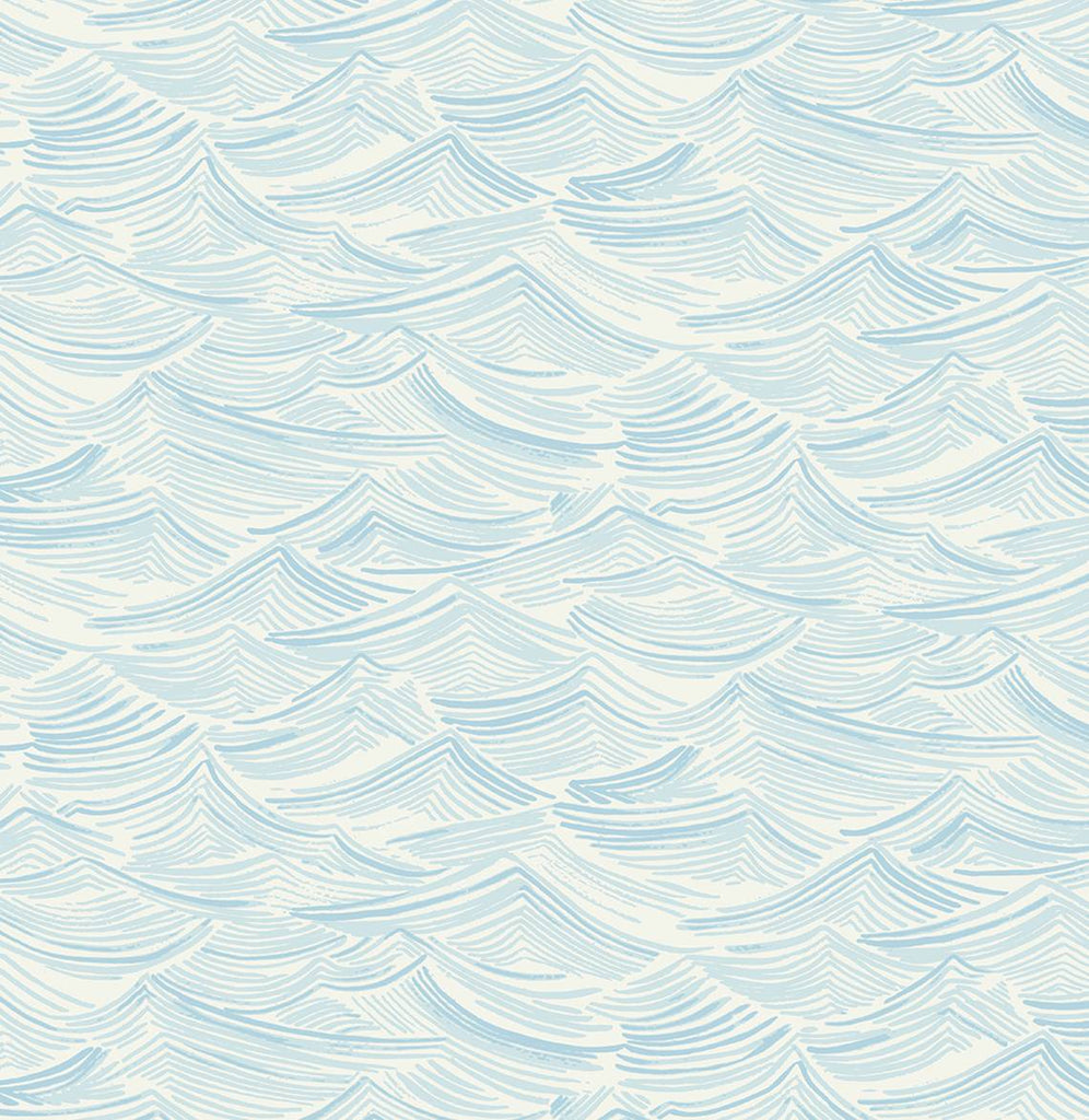 Malibu Seaside Waves Wallpaper - Coastal Illustration - Blue Oasis | Malibu Wallpaper