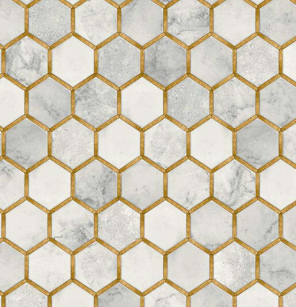 Faux Hex Tile Contemporary Tile - Alaska Grey & Metallic Gold | Architectural Wallcoverings