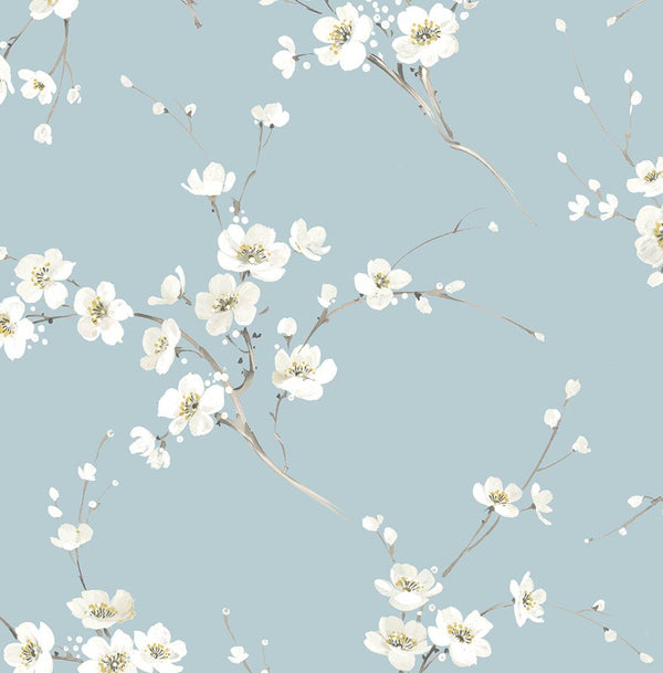 Blossoming Branches Contemporary Floral - Sky Blue | Architectural Wallcoverings