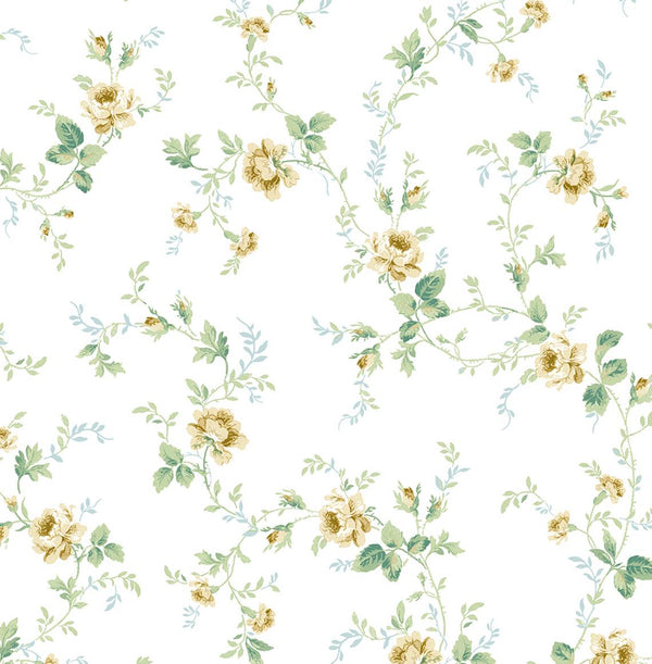 Meadow Floral Trail Transitional Floral - Wheatfield & Sage | Architectural Wallcoverings