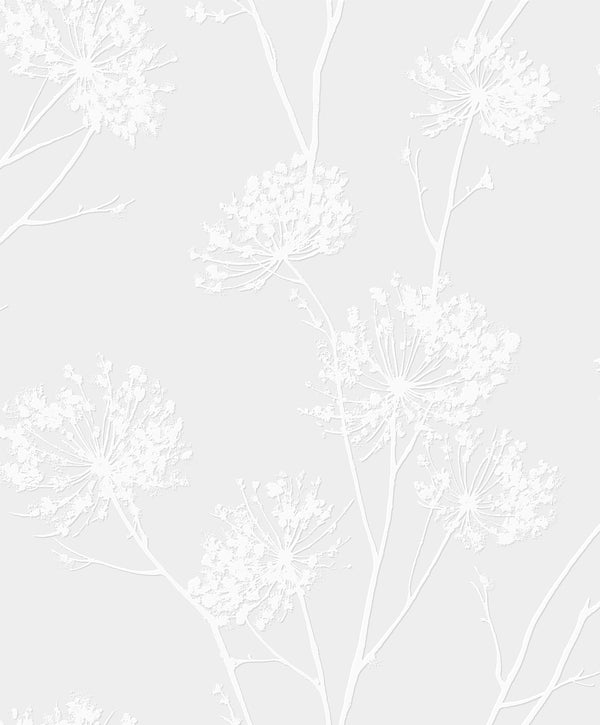Dandelion Fields Contemporary Floral - White | Architectural Wallcoverings