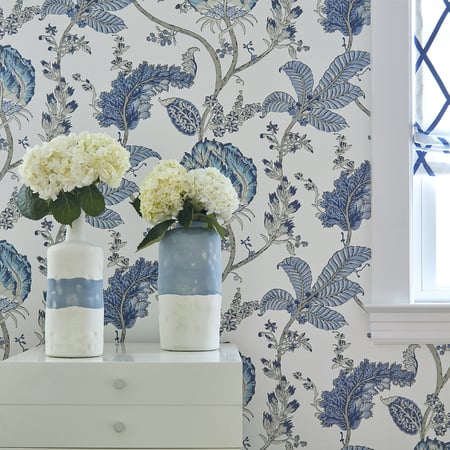 Kalamkari Vine, Blue and White