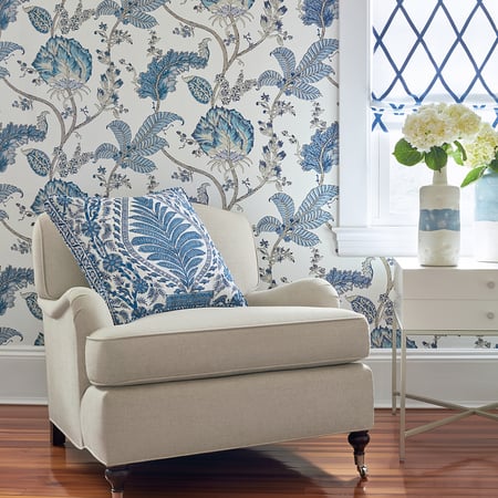 Kalamkari Vine, Blue and White