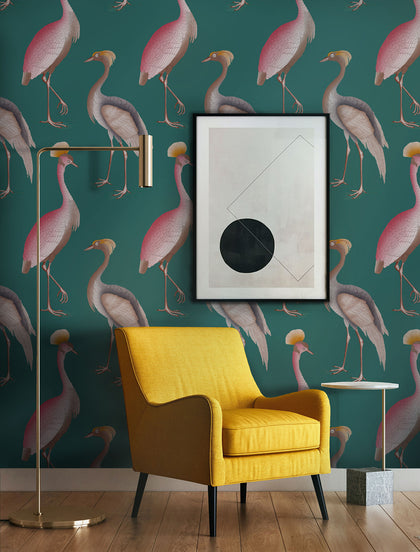 Garzas - Oceano Green By Gaston Y Daniela | Gaston Serendipia | Animal/Insects Wallcovering Print