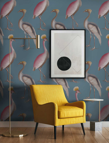 Garzas - Azul Oscuro Blue By Gaston Y Daniela | Gaston Serendipia | Animal/Insects Wallcovering Print