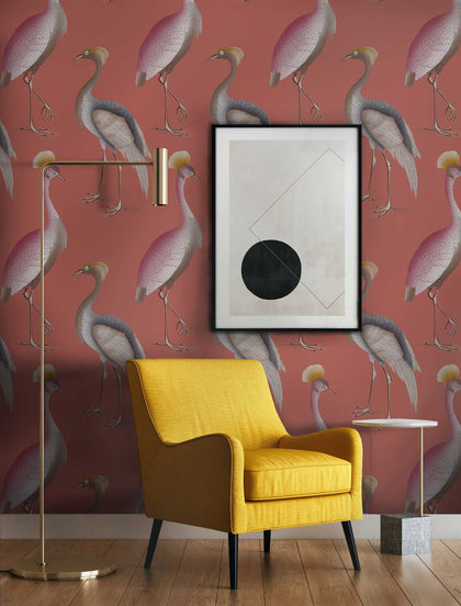 Garzas - Frambuesa Red By Gaston Y Daniela | Gaston Serendipia | Animal/Insects Wallcovering Print