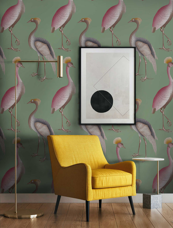 Garzas - Verde Agua Sage By Gaston Y Daniela | Gaston Serendipia | Animal/Insects Wallcovering Print