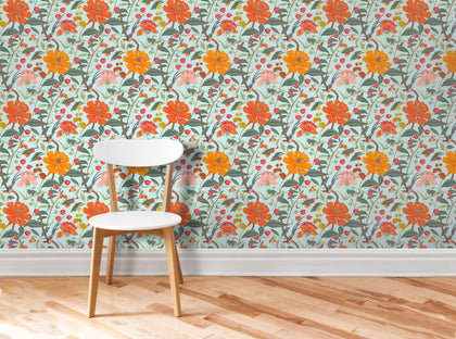 Manila - Azul Coral By Gaston Y Daniela | Gaston Serendipia | Botanical & Floral Wallcovering Print