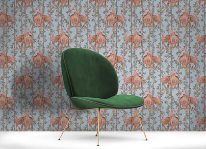 Elefantes - Azul Claro Light Blue By Gaston Y Daniela | Gaston Serendipia |Botanical & Floral Animal/Insects Wallcovering Print