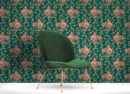 Elefantes - Verde Esmeralda Emerald By Gaston Y Daniela | Gaston Serendipia |Botanical & Floral Animal/Insects Wallcovering Print