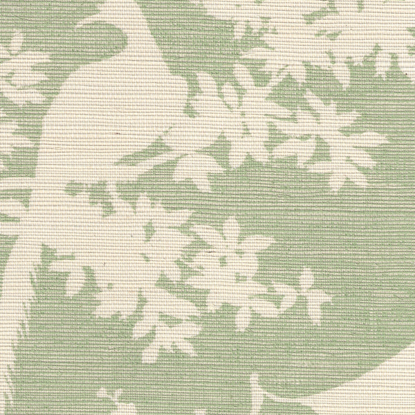 Paradise Background Celadon on Beige Grasscloth Screen Printed | China Seas
