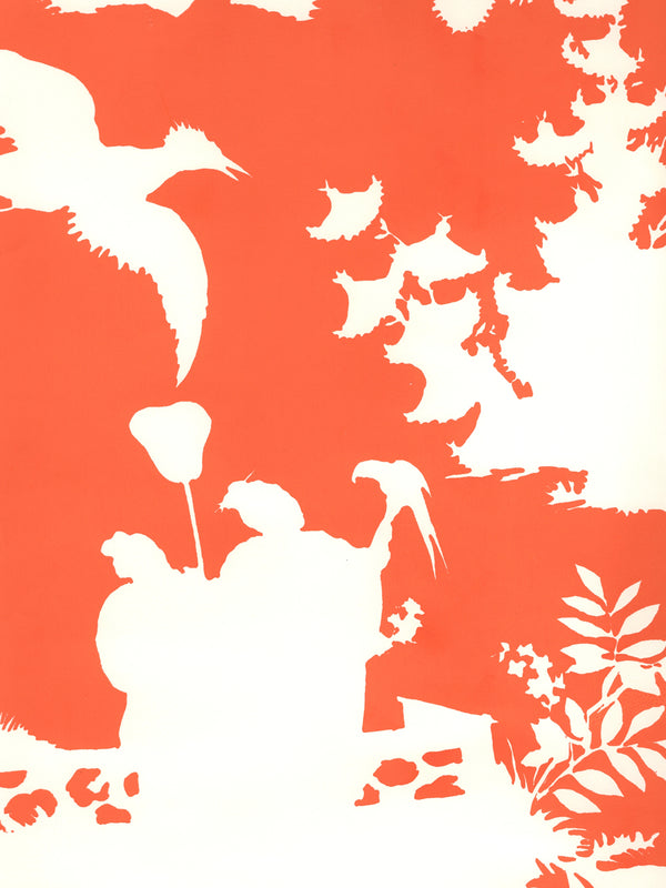 Paradise Background Orange on Almost White Screen Printed | China Seas