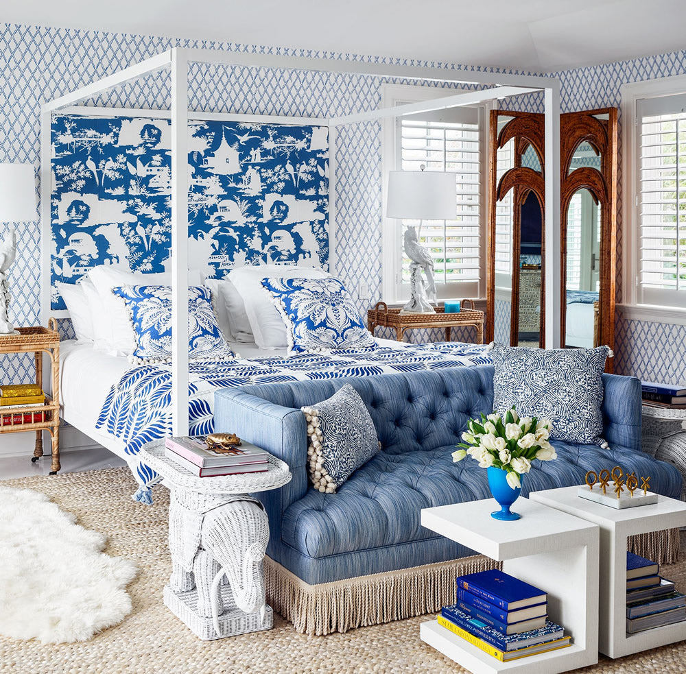 Room setting — Lyford Diamond Bamboo · Elle Decor, April 2020